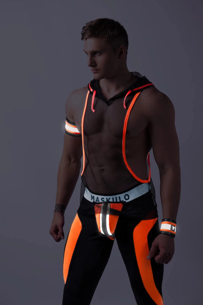Youngero. Leggings, zippered rear. Codpiece. Orange Neon - Maskulo - MLG156-Y1 - Maskulo EU Global Online Store
